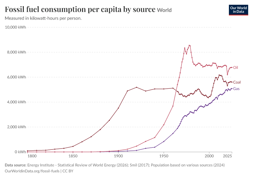 Fossil fuel consumption per capita by source
